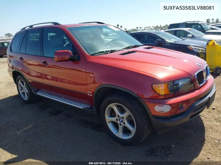 2003 BMW X5 3.0I VIN: 5UXFA53583LV88081 Lot: 42510512