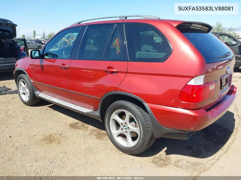 2003 BMW X5 3.0I VIN: 5UXFA53583LV88081 Lot: 42510512