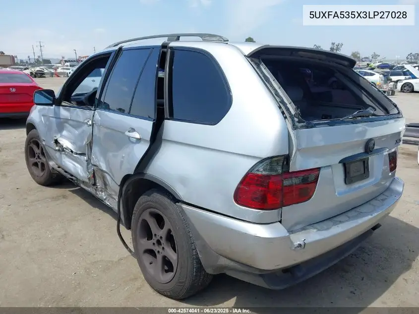 2003 BMW X5 3.0I VIN: 5UXFA535X3LP27028 Lot: 42574041