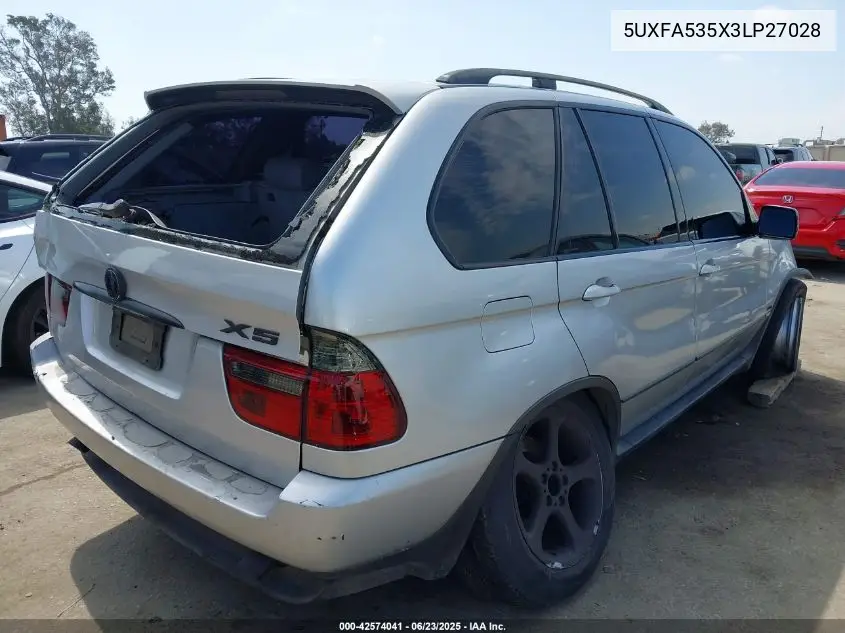2003 BMW X5 3.0I VIN: 5UXFA535X3LP27028 Lot: 42574041