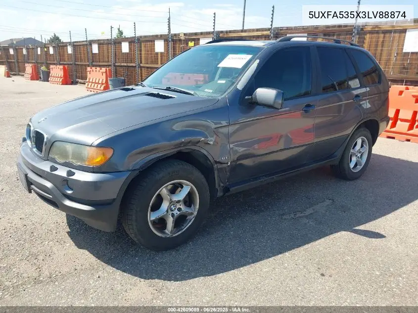 2003 BMW X5 3.0I VIN: 5UXFA535X3LV88874 Lot: 42609089
