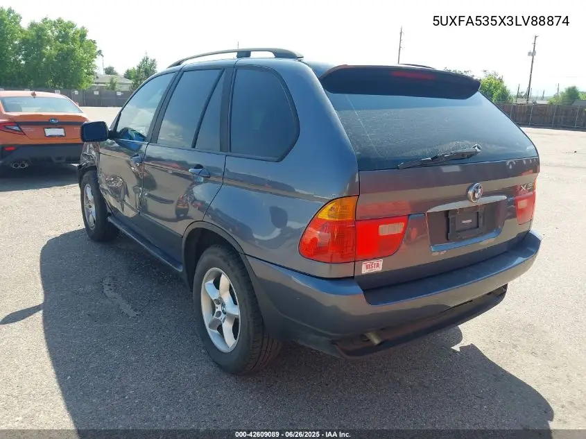 2003 BMW X5 3.0I VIN: 5UXFA535X3LV88874 Lot: 42609089