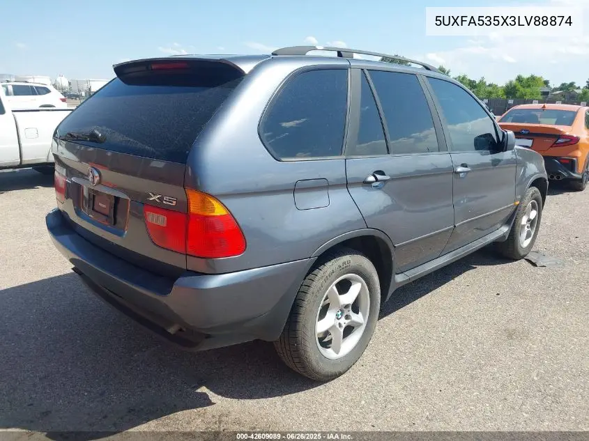 2003 BMW X5 3.0I VIN: 5UXFA535X3LV88874 Lot: 42609089