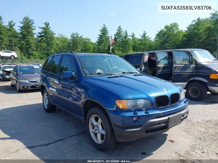 2003 BMW X5 3.0I VIN: 5UXFA53583LV83706 Lot: 42745171