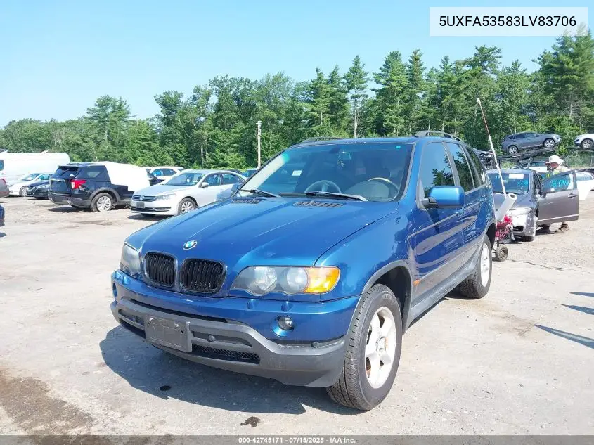 2003 BMW X5 3.0I VIN: 5UXFA53583LV83706 Lot: 42745171