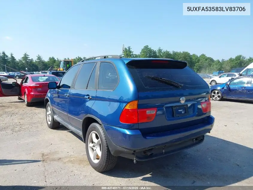2003 BMW X5 3.0I VIN: 5UXFA53583LV83706 Lot: 42745171