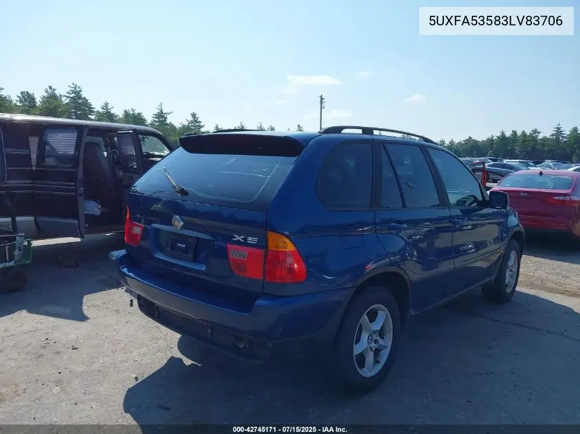 2003 BMW X5 3.0I VIN: 5UXFA53583LV83706 Lot: 42745171