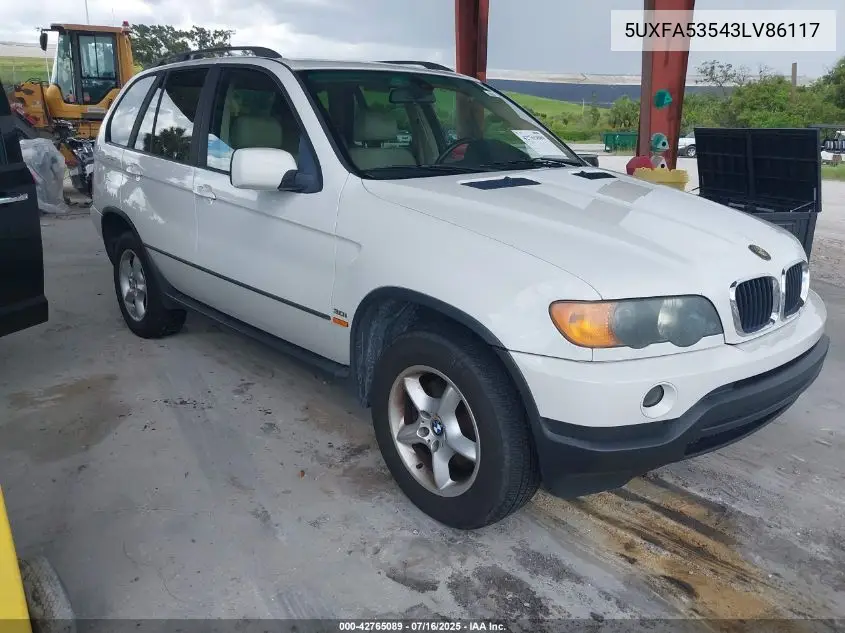 2003 BMW X5 3.0I VIN: 5UXFA53543LV86117 Lot: 42765089