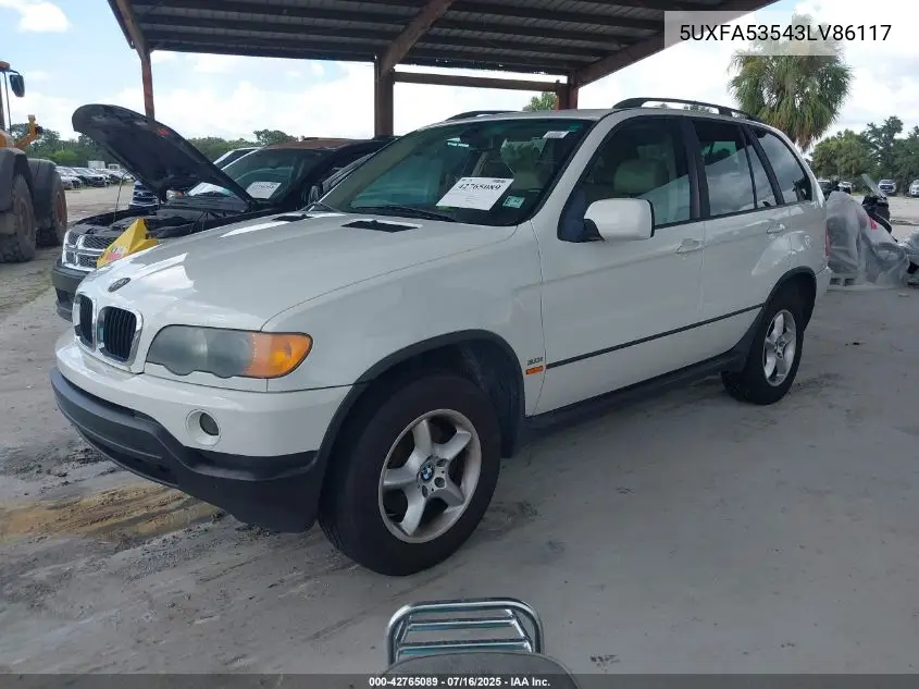 2003 BMW X5 3.0I VIN: 5UXFA53543LV86117 Lot: 42765089