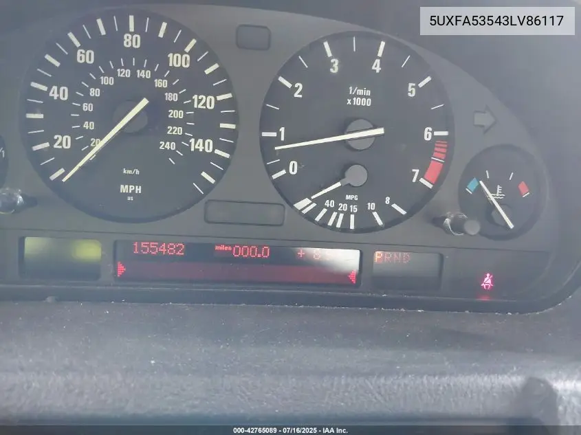 2003 BMW X5 3.0I VIN: 5UXFA53543LV86117 Lot: 42765089