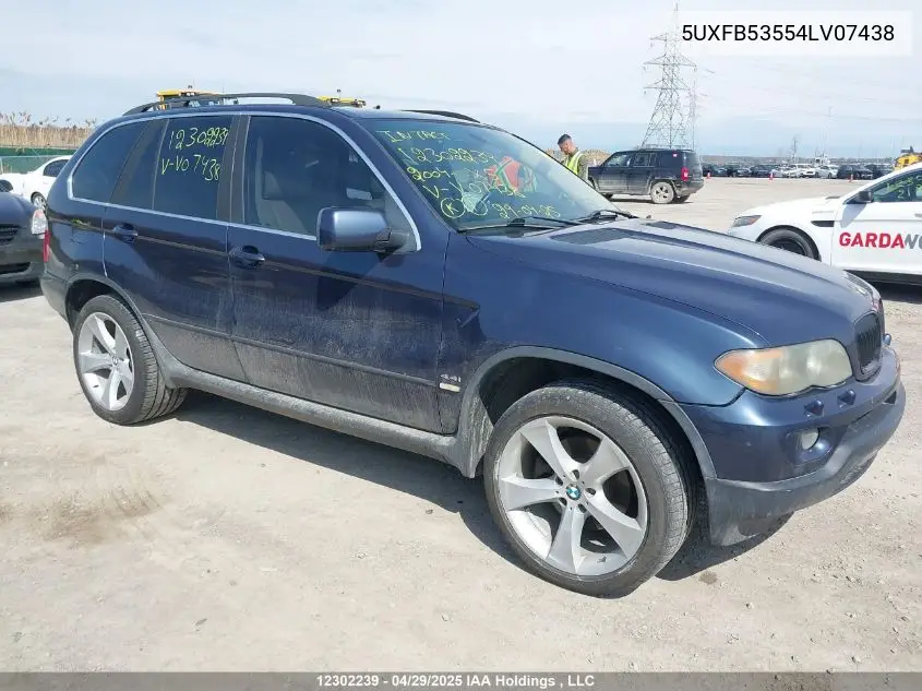 2004 BMW X5 4.4I VIN: 5UXFB53554LV07438 Lot: 12302239
