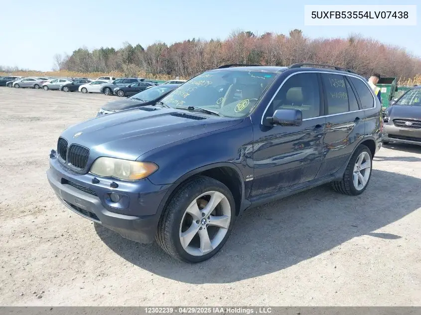 2004 BMW X5 4.4I VIN: 5UXFB53554LV07438 Lot: 12302239