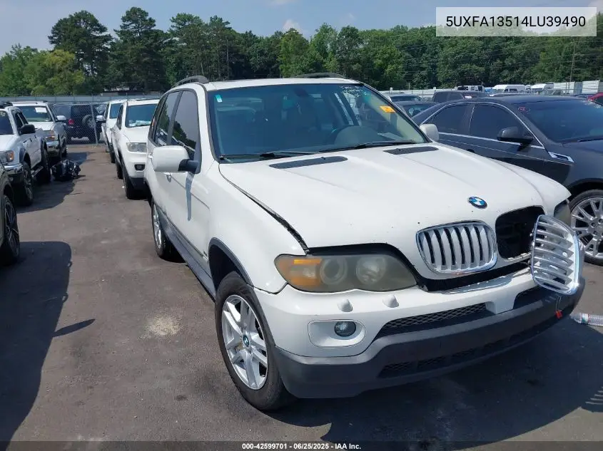 2004 BMW X5 3.0I VIN: 5UXFA13514LU39490 Lot: 42599701