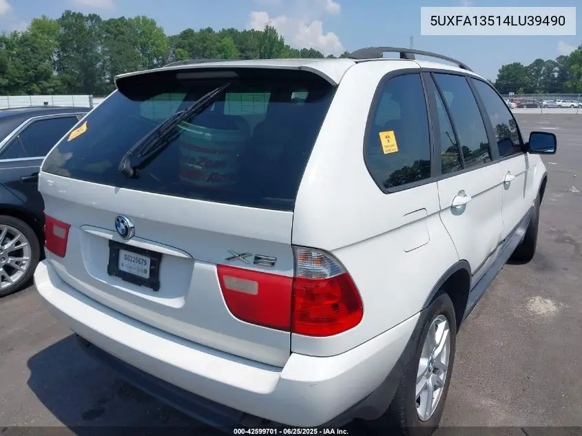 2004 BMW X5 3.0I VIN: 5UXFA13514LU39490 Lot: 42599701
