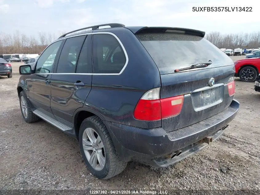 2005 BMW X5 4.4I VIN: 5UXFB53575LV13422 Lot: 12297392