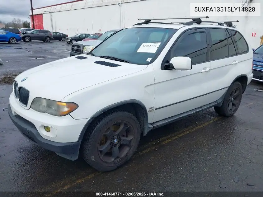 2005 BMW X5 3.0I VIN: 5UXFA13515LY14828 Lot: 41468771