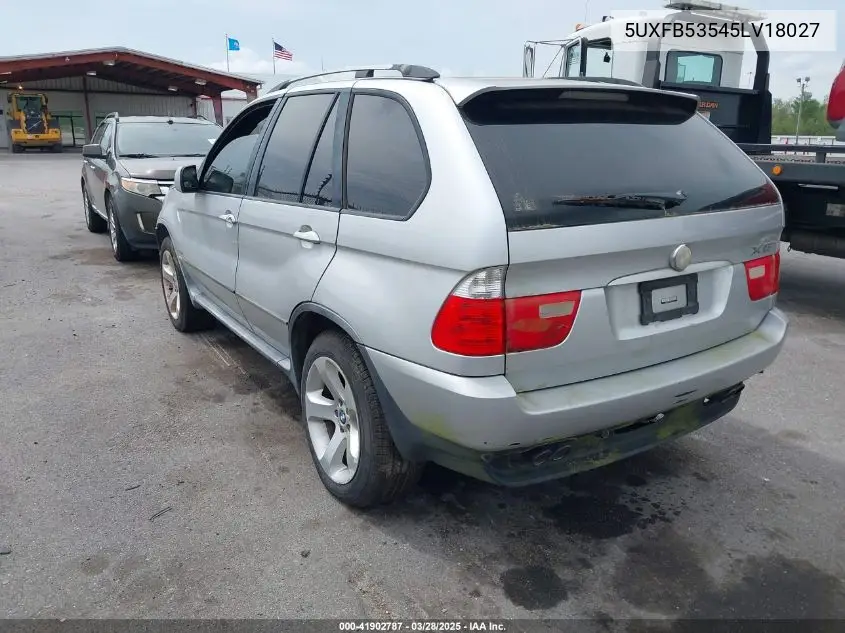 2005 BMW X5 4.4I VIN: 5UXFB53545LV18027 Lot: 41902787