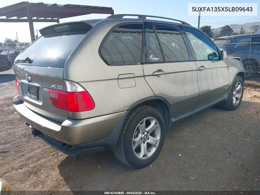 2005 BMW X5 3.0I VIN: 5UXFA135X5LB09643 Lot: 42163655