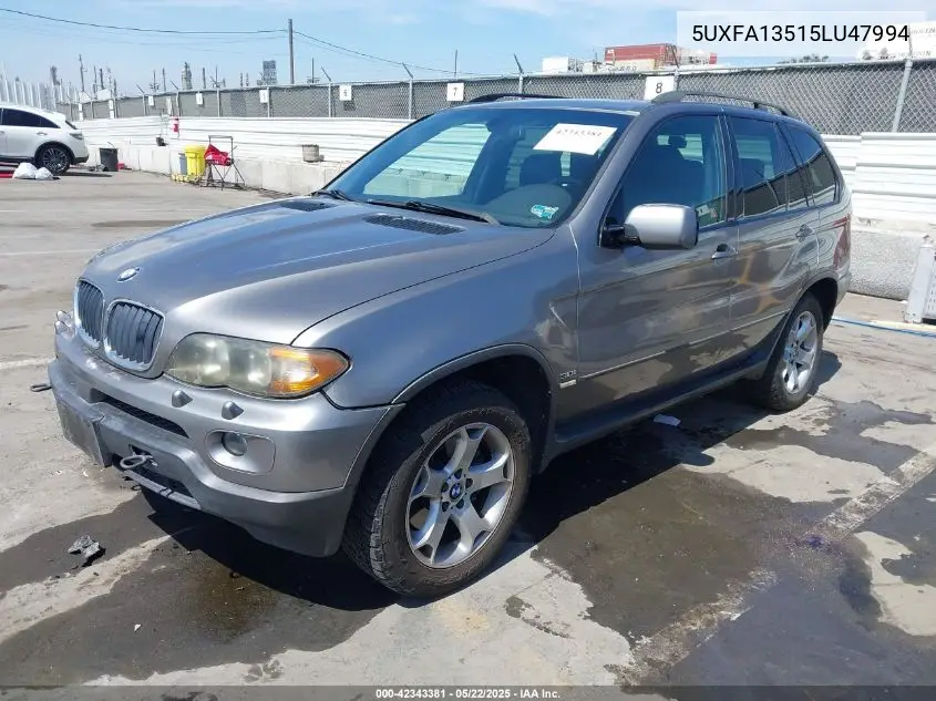 2005 BMW X5 3.0I VIN: 5UXFA13515LU47994 Lot: 42343381