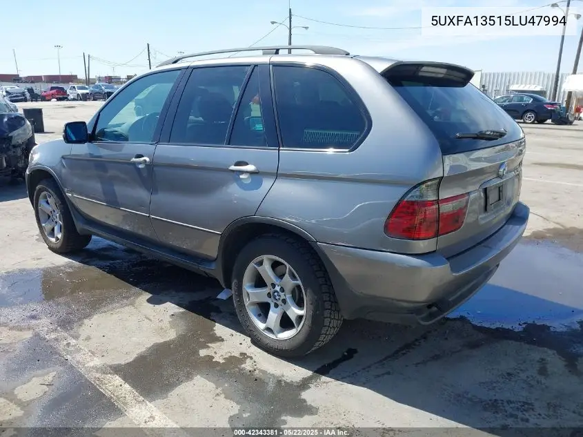 2005 BMW X5 3.0I VIN: 5UXFA13515LU47994 Lot: 42343381