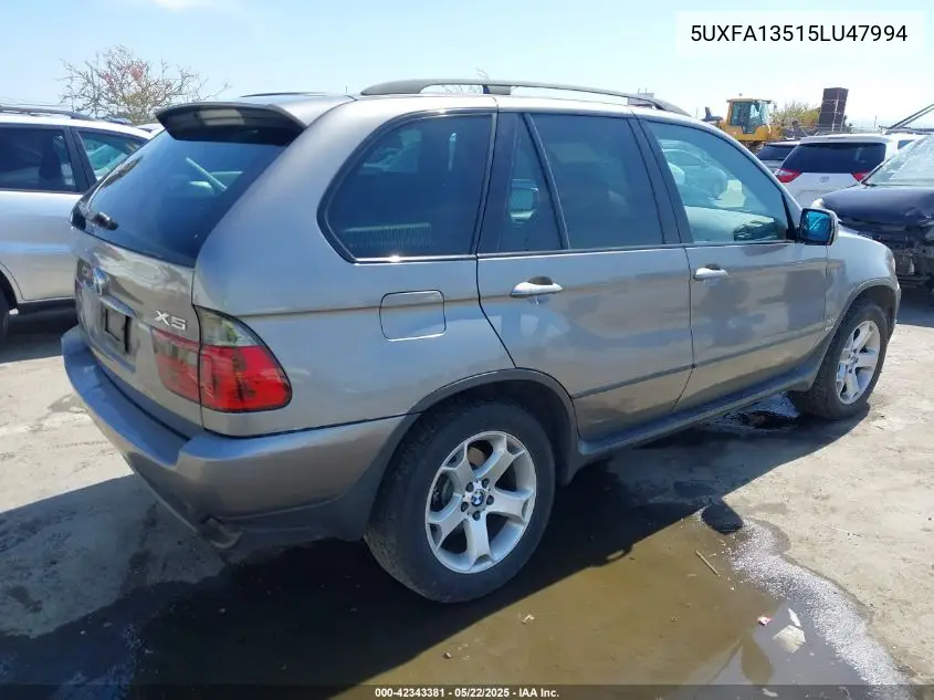 2005 BMW X5 3.0I VIN: 5UXFA13515LU47994 Lot: 42343381