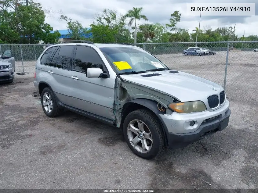 2006 BMW X5 3.0I VIN: 5UXFA13526LY44910 Lot: 42657987