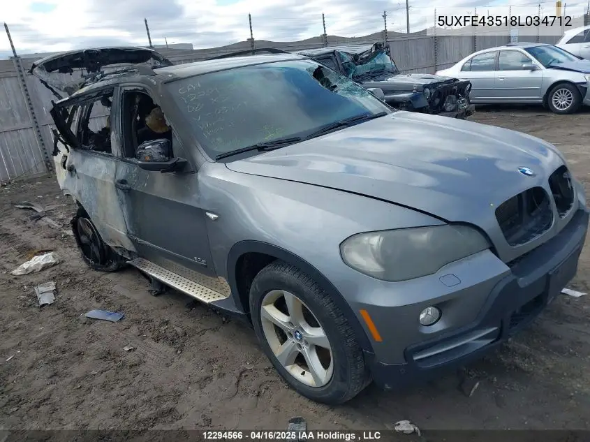 2008 BMW X5 3.0I VIN: 5UXFE43518L034712 Lot: 12294566