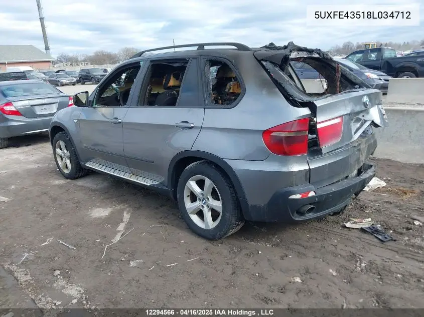 2008 BMW X5 3.0I VIN: 5UXFE43518L034712 Lot: 12294566
