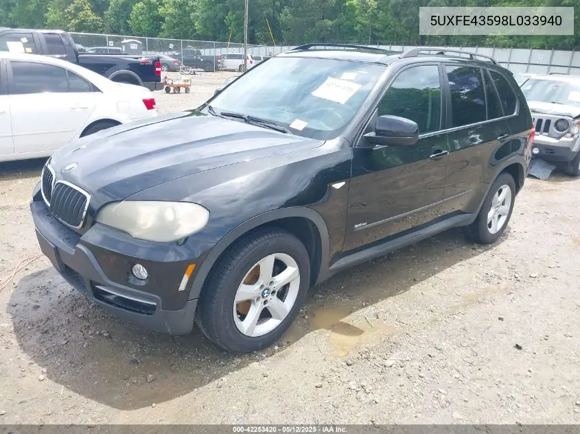 2008 BMW X5 3.0Si VIN: 5UXFE43598L033940 Lot: 42253420