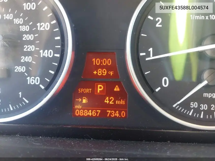 2008 BMW X5 3.0Si VIN: 5UXFE43588L004574 Lot: 42589264