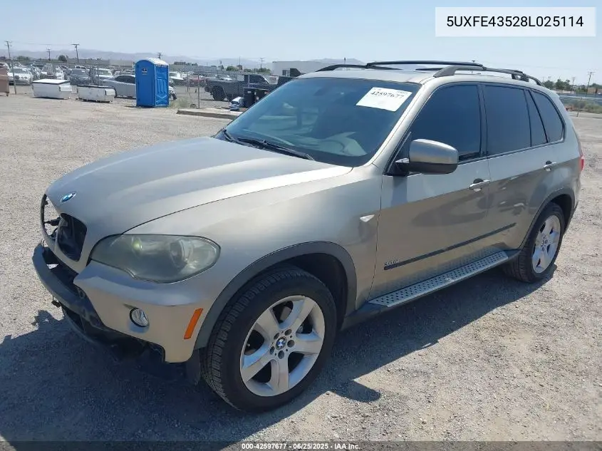 2008 BMW X5 3.0Si VIN: 5UXFE43528L025114 Lot: 42597677
