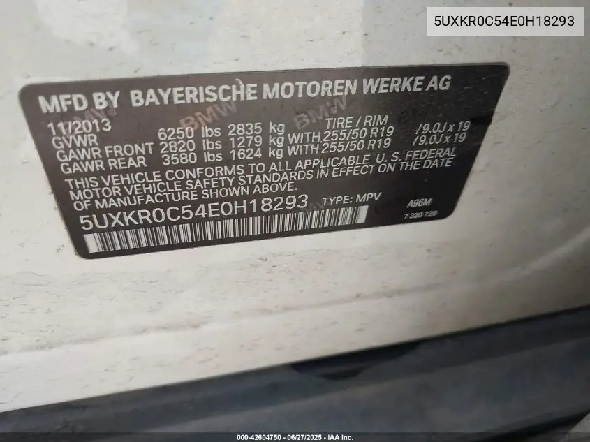 2014 BMW X5 xDrive35I VIN: 5UXKR0C54E0H18293 Lot: 42604750