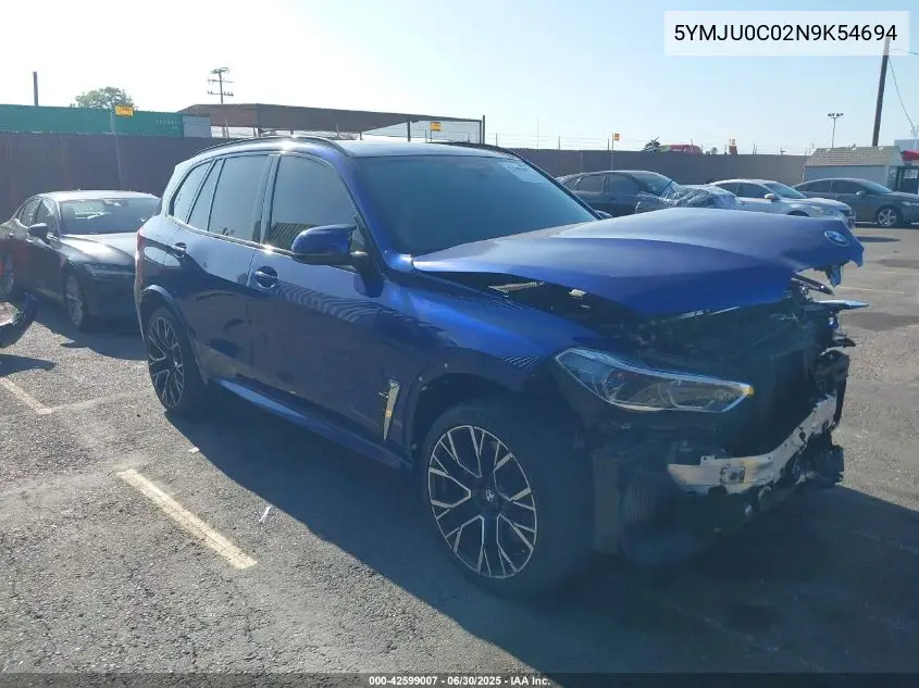 2022 BMW X5 M/M Competition VIN: 5YMJU0C02N9K54694 Lot: 42599007