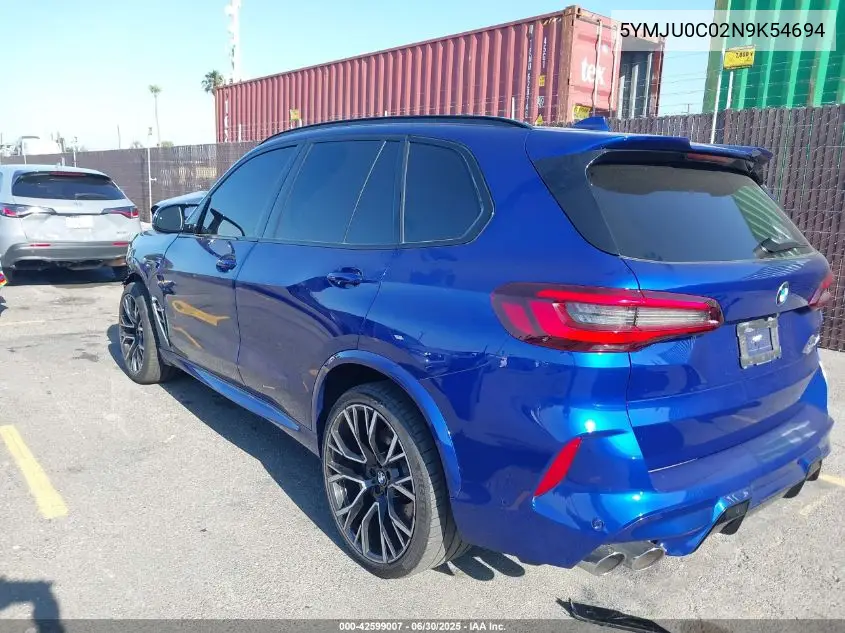 2022 BMW X5 M/M Competition VIN: 5YMJU0C02N9K54694 Lot: 42599007