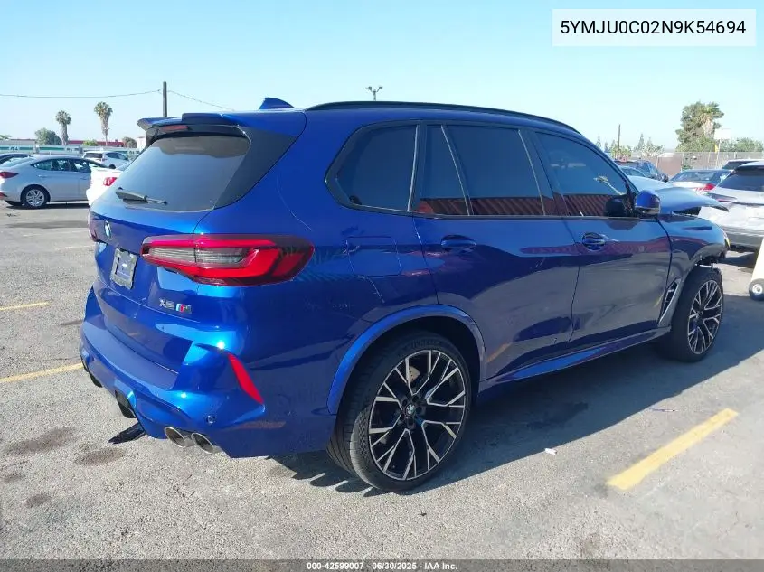 2022 BMW X5 M/M Competition VIN: 5YMJU0C02N9K54694 Lot: 42599007