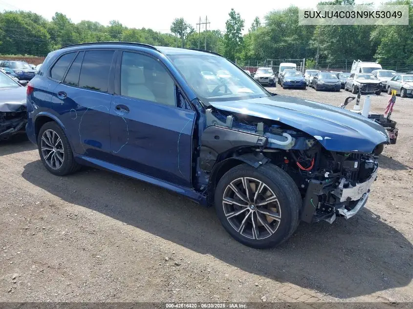 2022 BMW X5 M50I VIN: 5UXJU4C03N9K53049 Lot: 42616420