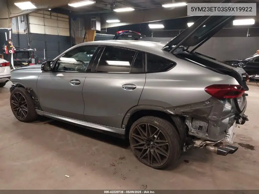 2025 BMW X6 M VIN: 5YM23ET03S9X19922 Lot: 42220736