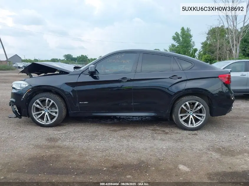 2017 BMW X6 xDrive50I VIN: 5UXKU6C3XH0W38692 Lot: 42594404