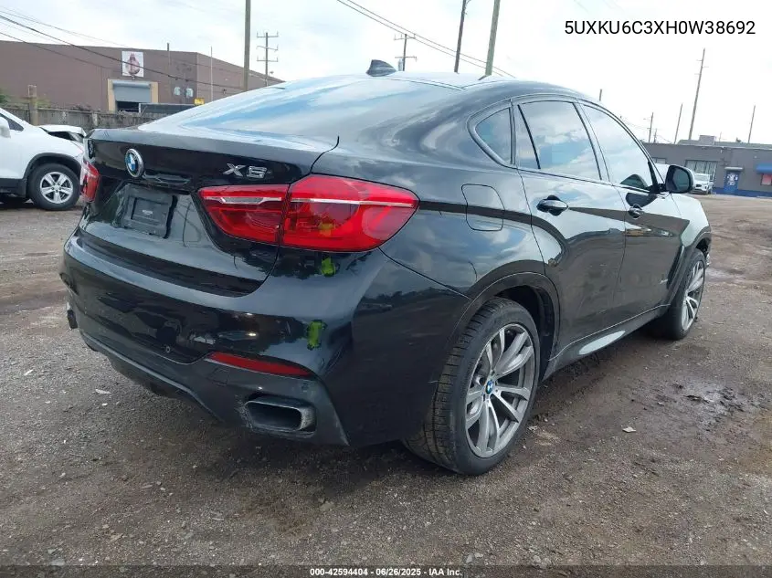 2017 BMW X6 xDrive50I VIN: 5UXKU6C3XH0W38692 Lot: 42594404