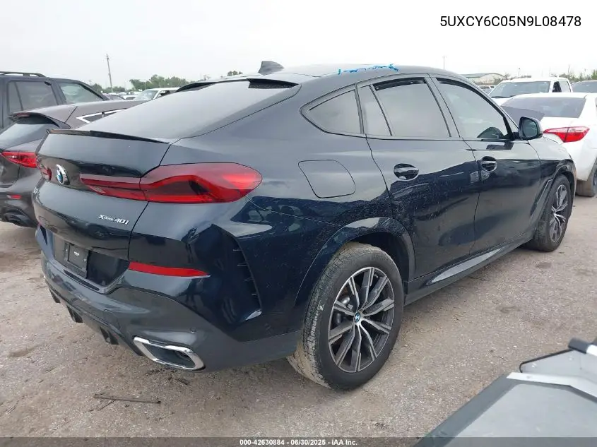 2022 BMW X6 xDrive40I VIN: 5UXCY6C05N9L08478 Lot: 42630884
