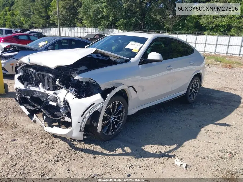 2022 BMW X6 xDrive40I VIN: 5UXCY6C0XN9M27806 Lot: 42634580