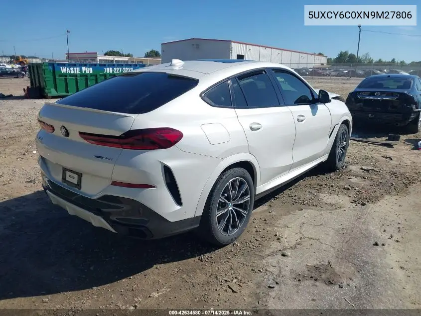 2022 BMW X6 xDrive40I VIN: 5UXCY6C0XN9M27806 Lot: 42634580