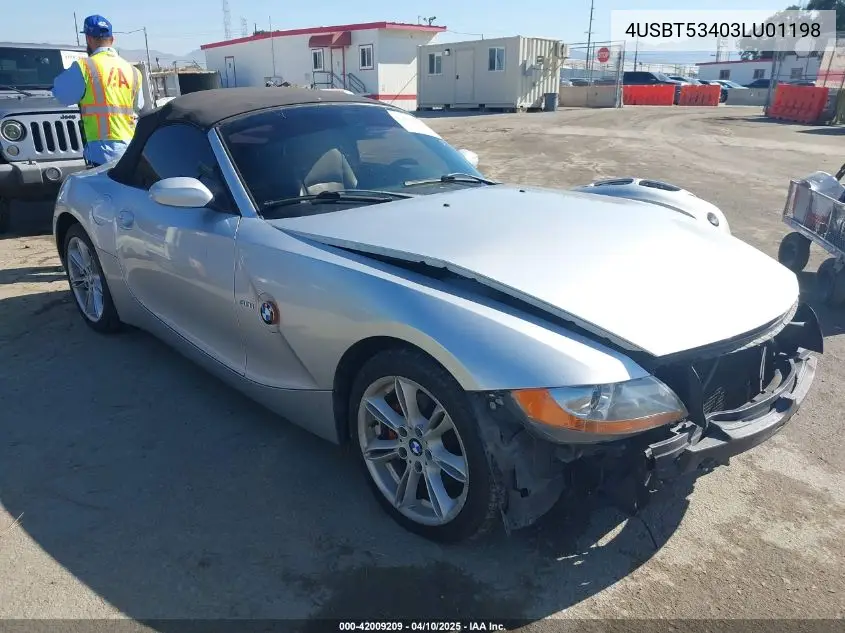 2003 BMW Z4 3.0I VIN: 4USBT53403LU01198 Lot: 42009209