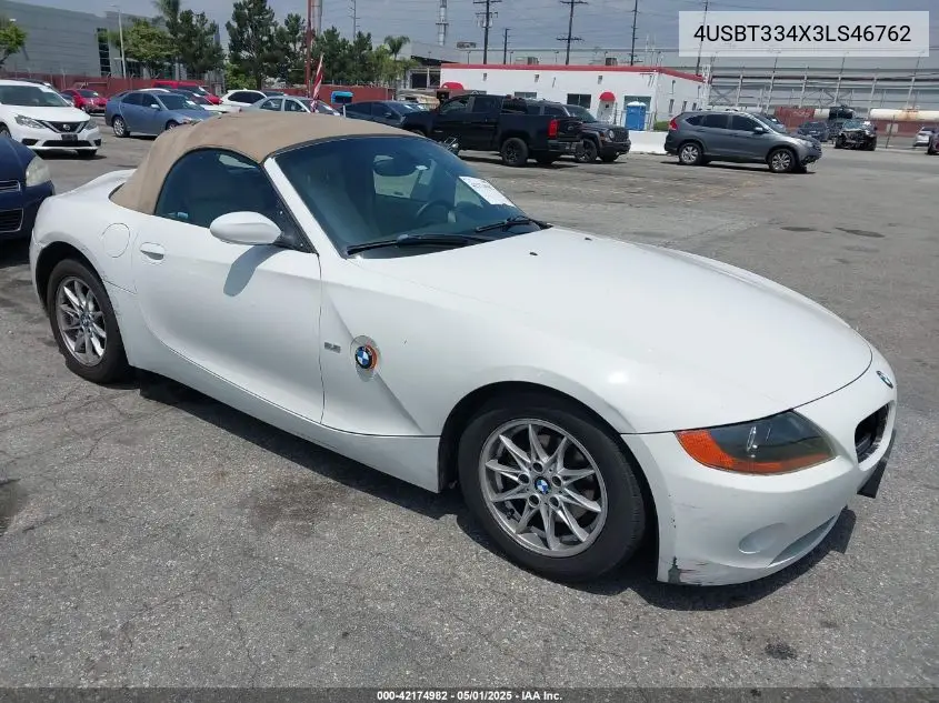 2003 BMW Z4 2.5I VIN: 4USBT334X3LS46762 Lot: 42174982