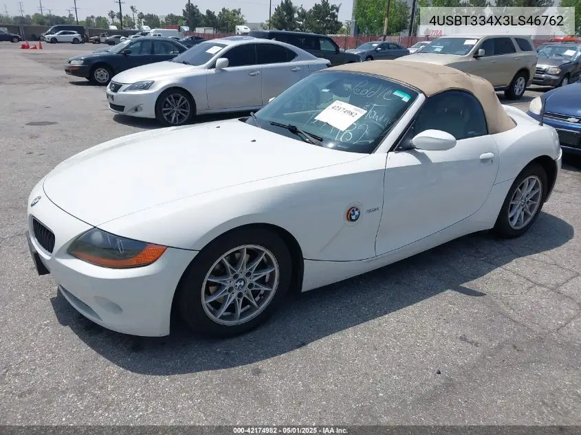 2003 BMW Z4 2.5I VIN: 4USBT334X3LS46762 Lot: 42174982