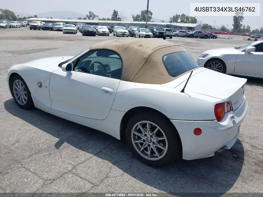 2003 BMW Z4 2.5I VIN: 4USBT334X3LS46762 Lot: 42174982