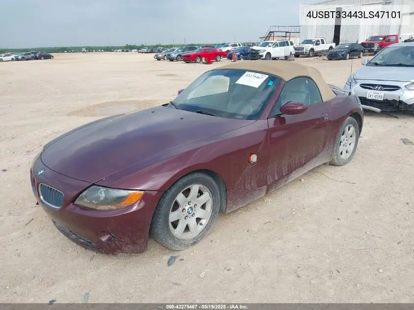2003 BMW Z4 2.5I VIN: 4USBT33443LS47101 Lot: 42275467