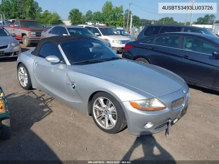 2003 BMW Z4 3.0I VIN: 4USBT53493LU03726 Lot: 42576323
