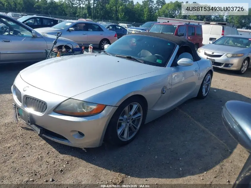 2003 BMW Z4 3.0I VIN: 4USBT53493LU03726 Lot: 42576323