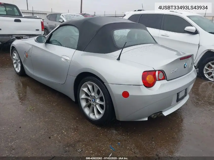 2003 BMW Z4 2.5I VIN: 4USBT33493LS43934 Lot: 42622362